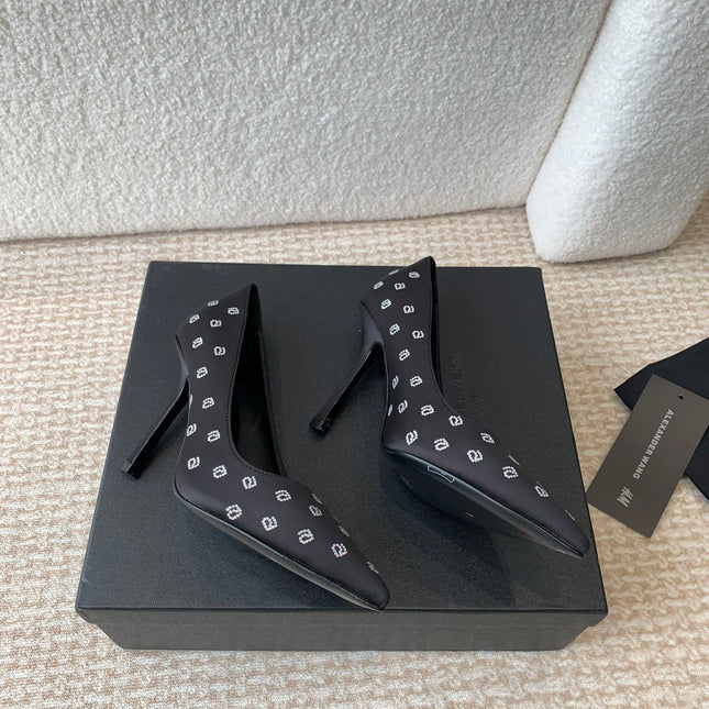 DELPHINE CRYSTAL-EMBELLISHED BLACK SILK PUMPS