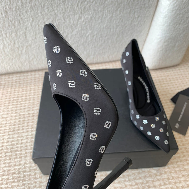 DELPHINE CRYSTAL-EMBELLISHED BLACK SILK PUMPS