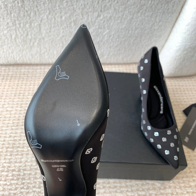 DELPHINE CRYSTAL-EMBELLISHED BLACK SILK PUMPS