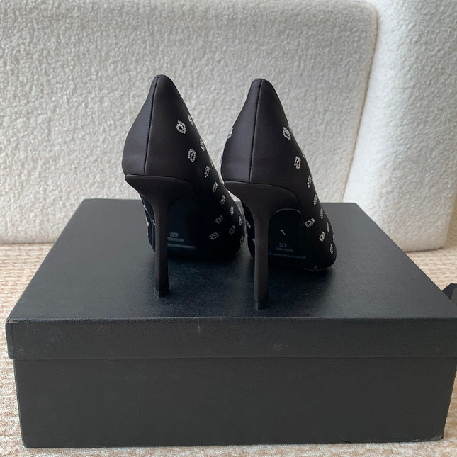 DELPHINE CRYSTAL-EMBELLISHED BLACK SILK PUMPS