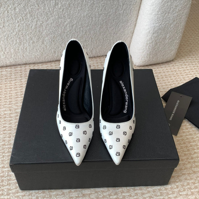 DELPHINE CRYSTAL-EMBELLISHED WHITE SILK PUMPS