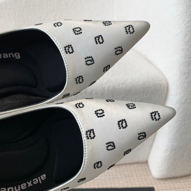 DELPHINE CRYSTAL-EMBELLISHED WHITE SILK PUMPS