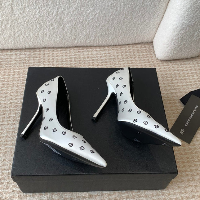 DELPHINE CRYSTAL-EMBELLISHED WHITE SILK PUMPS