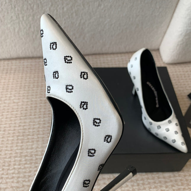 DELPHINE CRYSTAL-EMBELLISHED WHITE SILK PUMPS