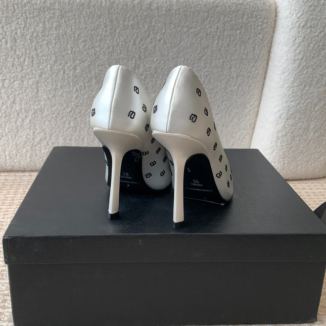 DELPHINE CRYSTAL-EMBELLISHED WHITE SILK PUMPS