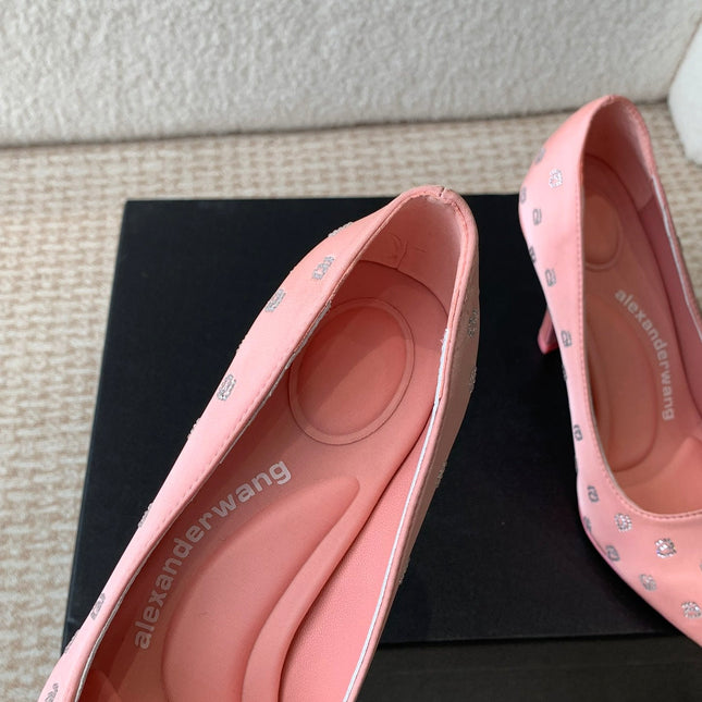 DELPHINE CRYSTAL-EMBELLISHED ROSE PINK SILK PUMPS
