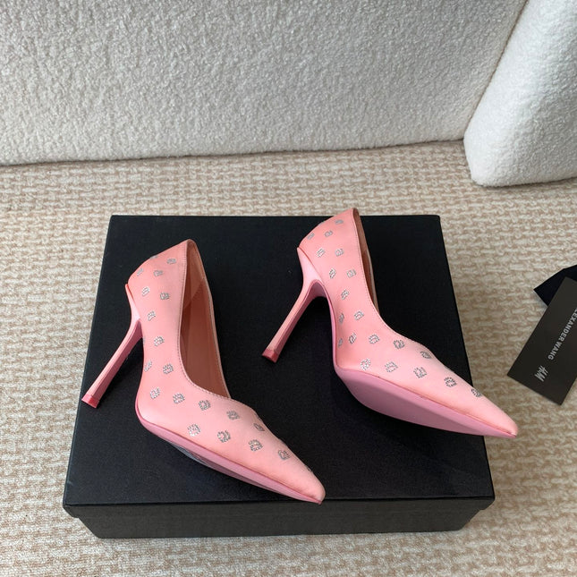 DELPHINE CRYSTAL-EMBELLISHED ROSE PINK SILK PUMPS