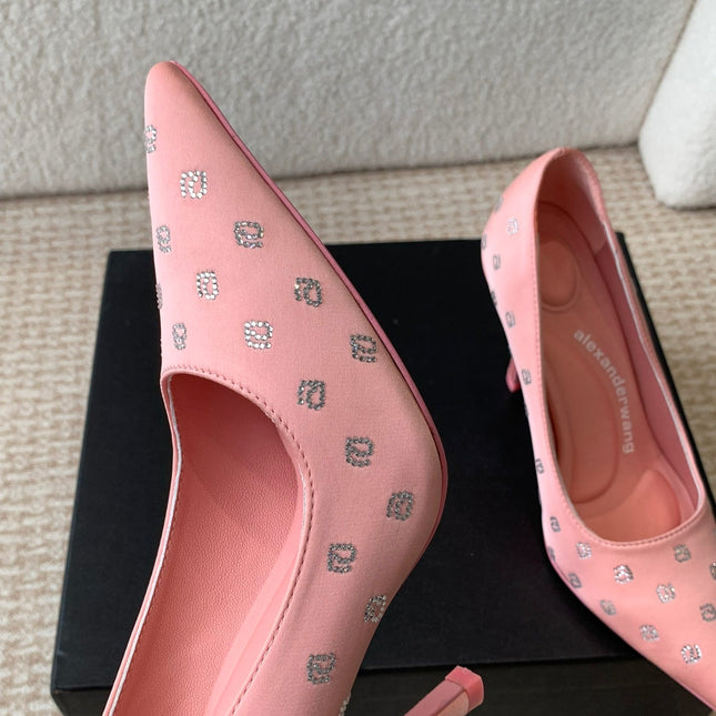 DELPHINE CRYSTAL-EMBELLISHED ROSE PINK SILK PUMPS