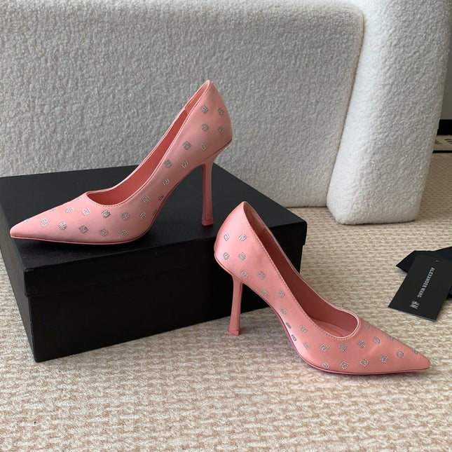 DELPHINE CRYSTAL-EMBELLISHED ROSE PINK SILK PUMPS