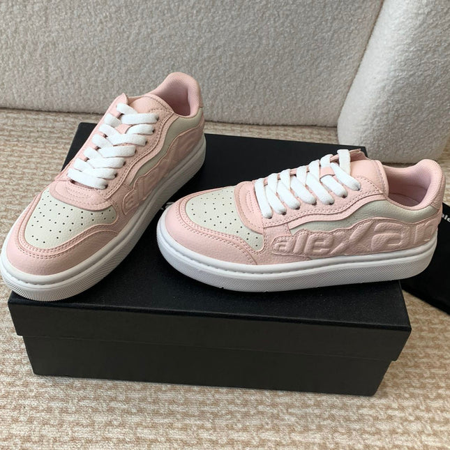 SNEAKER WITH LOGO IN BLUSH PINK MIX BEIGE PUFF PEBBLE LEATHER