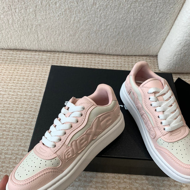 SNEAKER WITH LOGO IN BLUSH PINK MIX BEIGE PUFF PEBBLE LEATHER