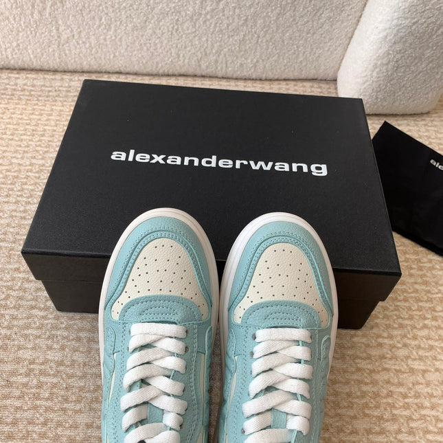 SNEAKER WITH LOGO IN SKY BLUE MIX BEIGE PUFF PEBBLE LEATHER