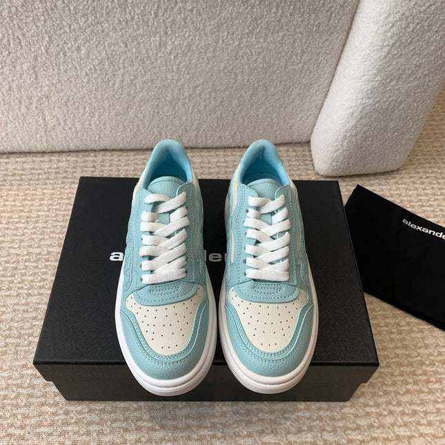 SNEAKER WITH LOGO IN SKY BLUE MIX BEIGE PUFF PEBBLE LEATHER