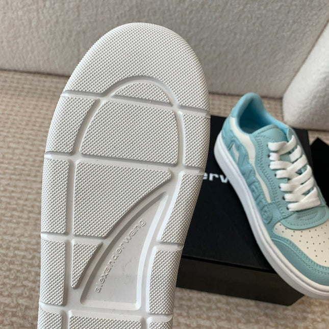 SNEAKER WITH LOGO IN SKY BLUE MIX BEIGE PUFF PEBBLE LEATHER