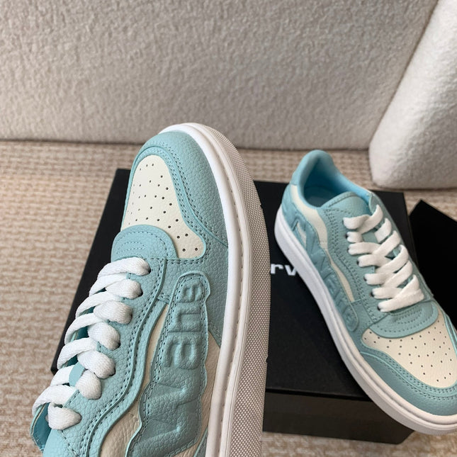 SNEAKER WITH LOGO IN SKY BLUE MIX BEIGE PUFF PEBBLE LEATHER