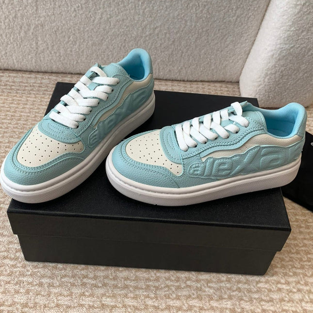 SNEAKER WITH LOGO IN SKY BLUE MIX BEIGE PUFF PEBBLE LEATHER