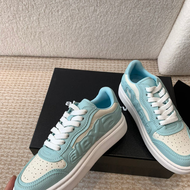 SNEAKER WITH LOGO IN SKY BLUE MIX BEIGE PUFF PEBBLE LEATHER