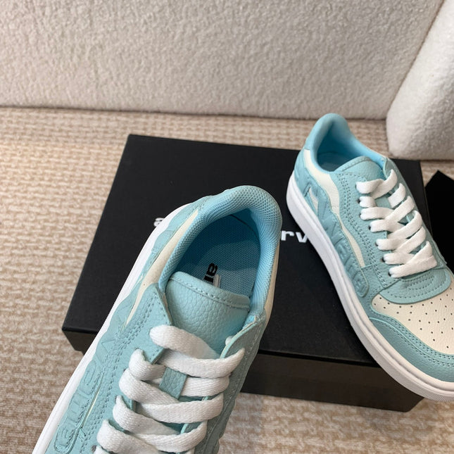 SNEAKER WITH LOGO IN SKY BLUE MIX BEIGE PUFF PEBBLE LEATHER