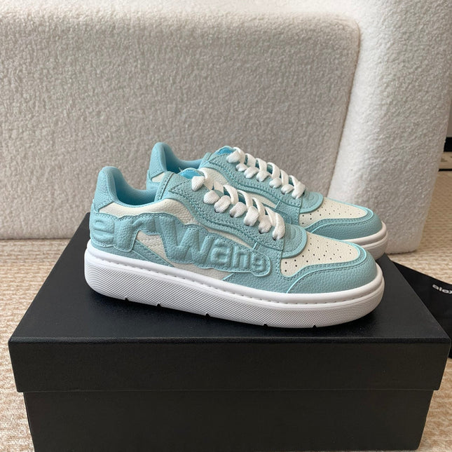 SNEAKER WITH LOGO IN SKY BLUE MIX BEIGE PUFF PEBBLE LEATHER