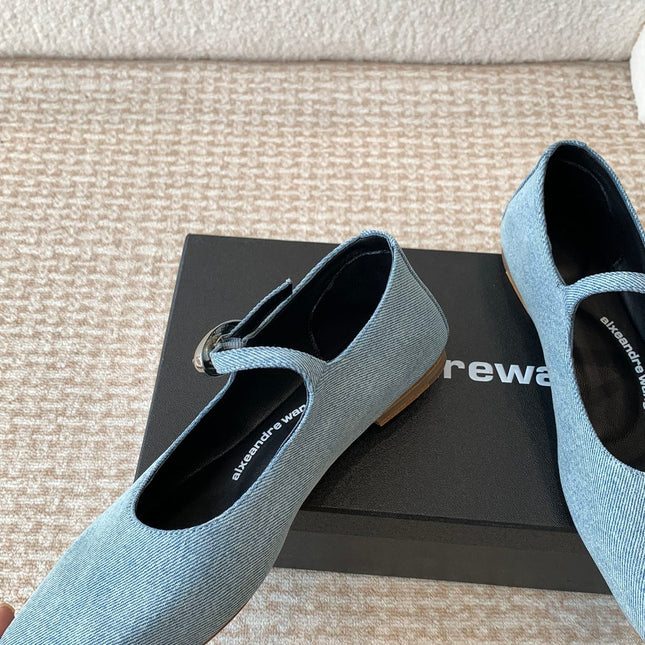 SQUARE-TOE MARY JANE IN LIGHT BLUE DENIM FABRIC