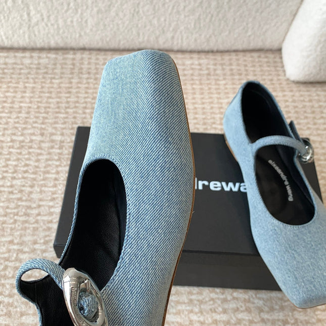 SQUARE-TOE MARY JANE IN LIGHT BLUE DENIM FABRIC