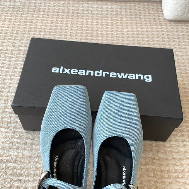 SQUARE-TOE MARY JANE IN LIGHT BLUE DENIM FABRIC