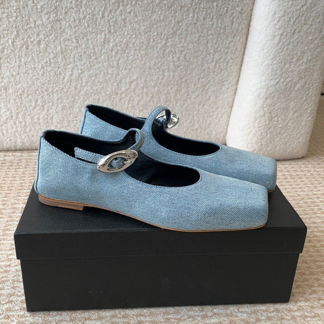 SQUARE-TOE MARY JANE IN LIGHT BLUE DENIM FABRIC