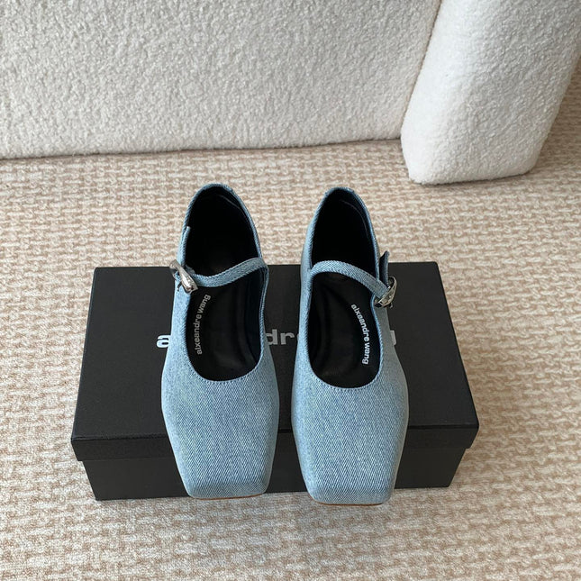 SQUARE-TOE MARY JANE IN LIGHT BLUE DENIM FABRIC