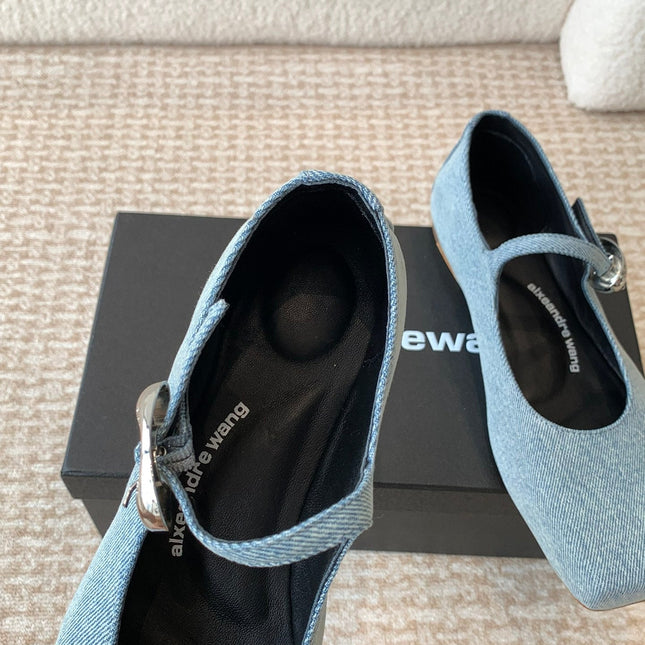 SQUARE-TOE MARY JANE IN LIGHT BLUE DENIM FABRIC