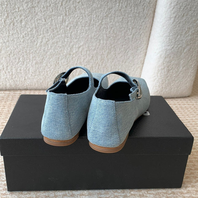 SQUARE-TOE MARY JANE IN LIGHT BLUE DENIM FABRIC
