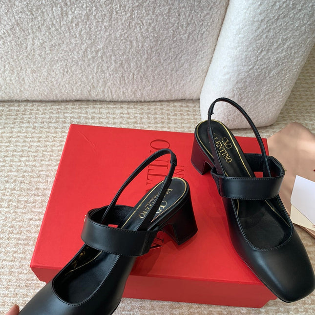 VLOGO LOCKER MARY-JANE SLINGBACK PUMPS IN BLACK CALFSKIN 65 MM