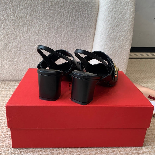 VLOGO LOCKER MARY-JANE SLINGBACK PUMPS IN BLACK CALFSKIN 65 MM