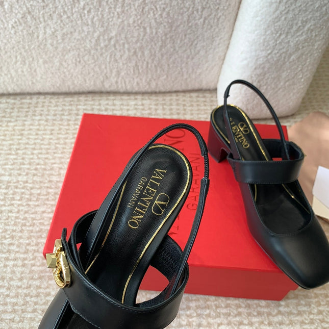 VLOGO LOCKER MARY-JANE SLINGBACK PUMPS IN BLACK CALFSKIN 65 MM