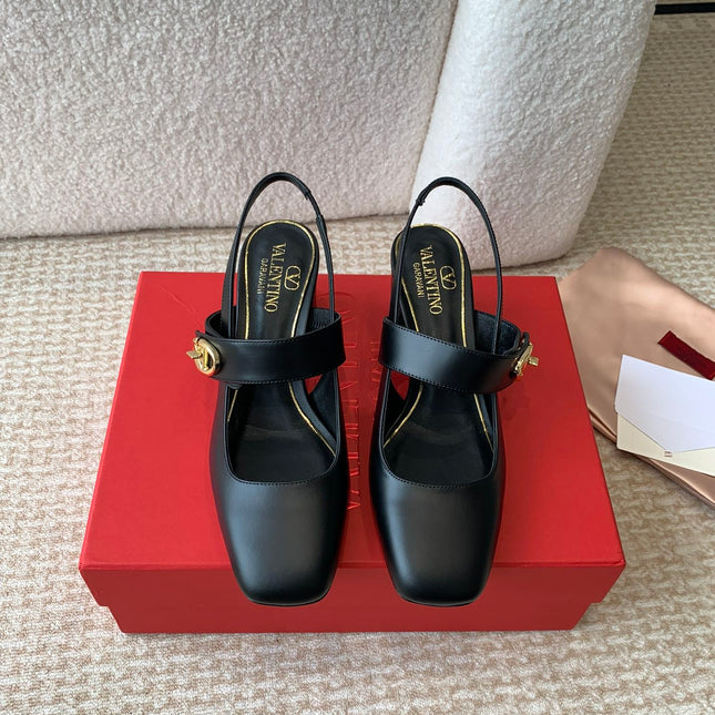 VLOGO LOCKER MARY-JANE SLINGBACK PUMPS IN BLACK CALFSKIN 65 MM