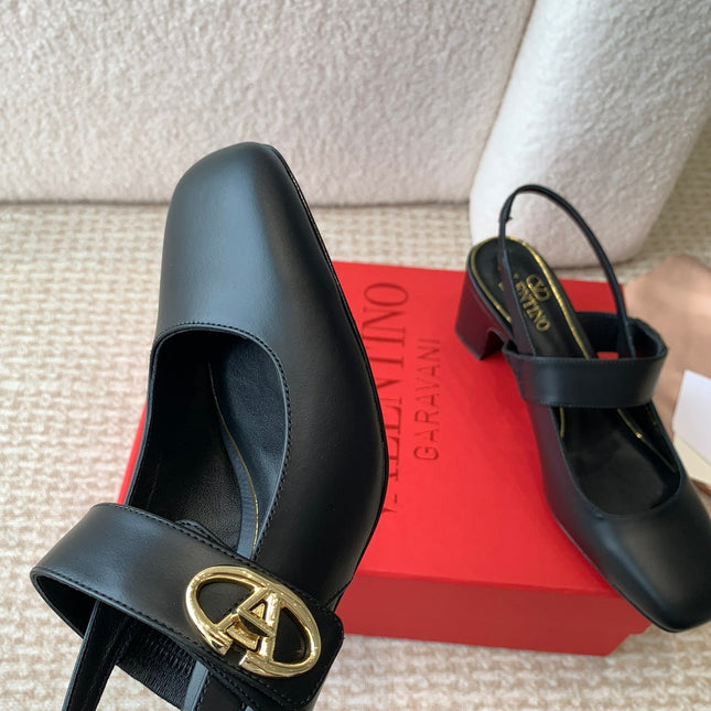 VLOGO LOCKER MARY-JANE SLINGBACK PUMPS IN BLACK CALFSKIN 65 MM