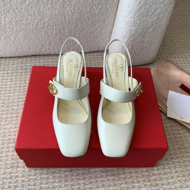 VLOGO LOCKER MARY-JANE SLINGBACK PUMPS IN WHITE CALFSKIN 65 MM