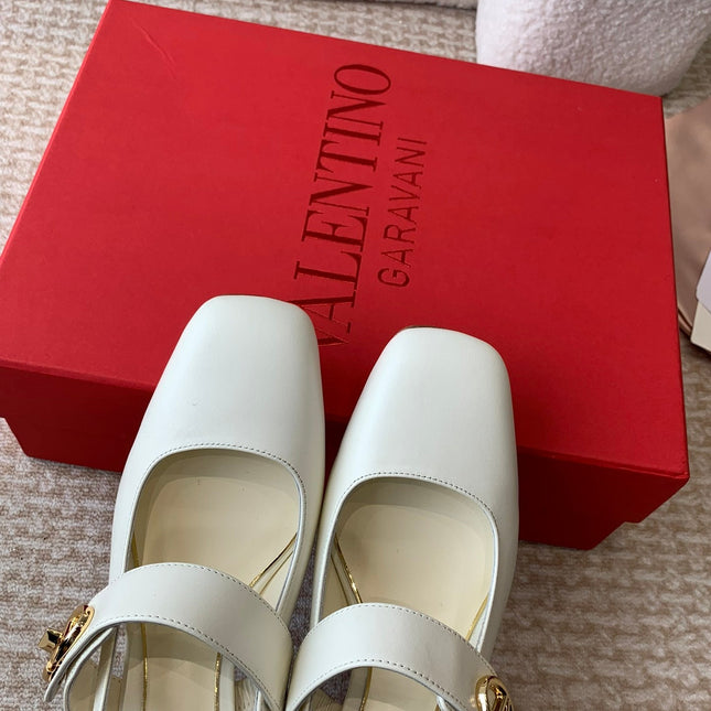 VLOGO LOCKER MARY-JANE SLINGBACK PUMPS IN WHITE CALFSKIN 65 MM