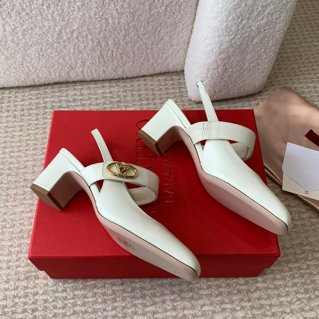 VLOGO LOCKER MARY-JANE SLINGBACK PUMPS IN WHITE CALFSKIN 65 MM