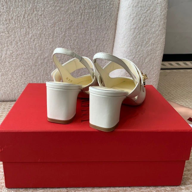 VLOGO LOCKER MARY-JANE SLINGBACK PUMPS IN WHITE CALFSKIN 65 MM