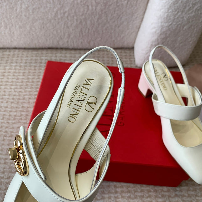 VLOGO LOCKER MARY-JANE SLINGBACK PUMPS IN WHITE CALFSKIN 65 MM