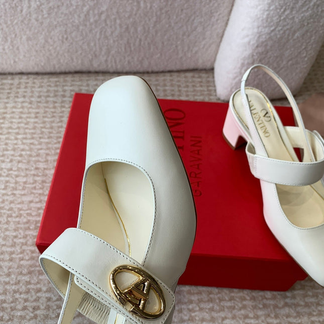 VLOGO LOCKER MARY-JANE SLINGBACK PUMPS IN WHITE CALFSKIN 65 MM