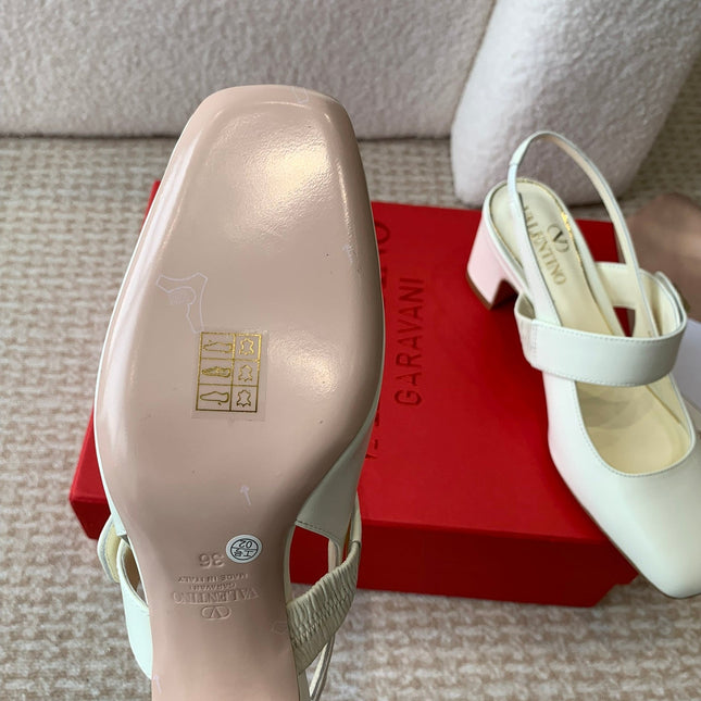 VLOGO LOCKER MARY-JANE SLINGBACK PUMPS IN WHITE CALFSKIN 65 MM