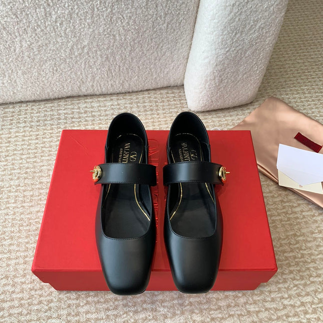 VLOGO LOCKER MARY-JANE BALLERINA IN BLACK CALFSKIN