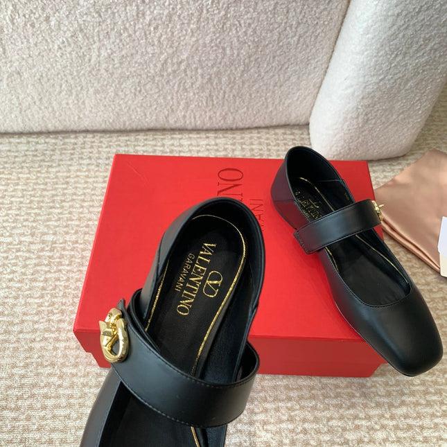 VLOGO LOCKER MARY-JANE BALLERINA IN BLACK CALFSKIN