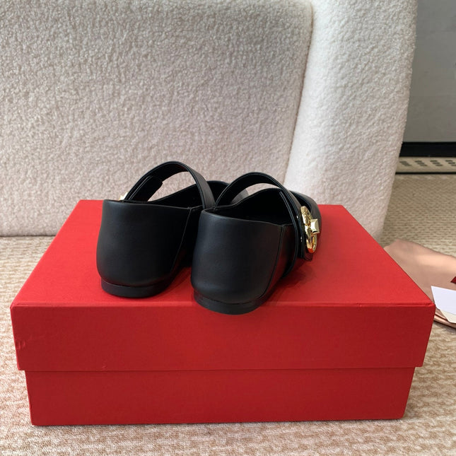 VLOGO LOCKER MARY-JANE BALLERINA IN BLACK CALFSKIN