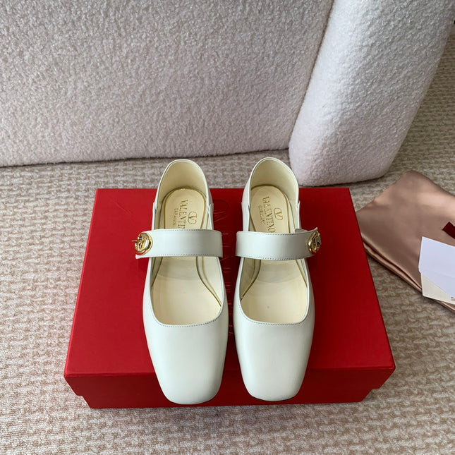 VLOGO LOCKER MARY-JANE BALLERINA IN WHITE CALFSKIN
