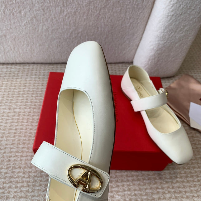 VLOGO LOCKER MARY-JANE BALLERINA IN WHITE CALFSKIN