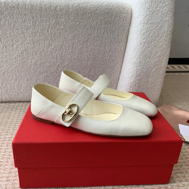 VLOGO LOCKER MARY-JANE BALLERINA IN WHITE CALFSKIN