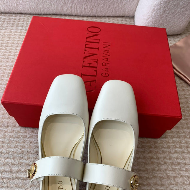 VLOGO LOCKER MARY-JANE BALLERINA IN WHITE CALFSKIN