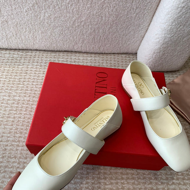 VLOGO LOCKER MARY-JANE BALLERINA IN WHITE CALFSKIN
